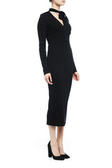 DEEP V TIE NECK DRESS